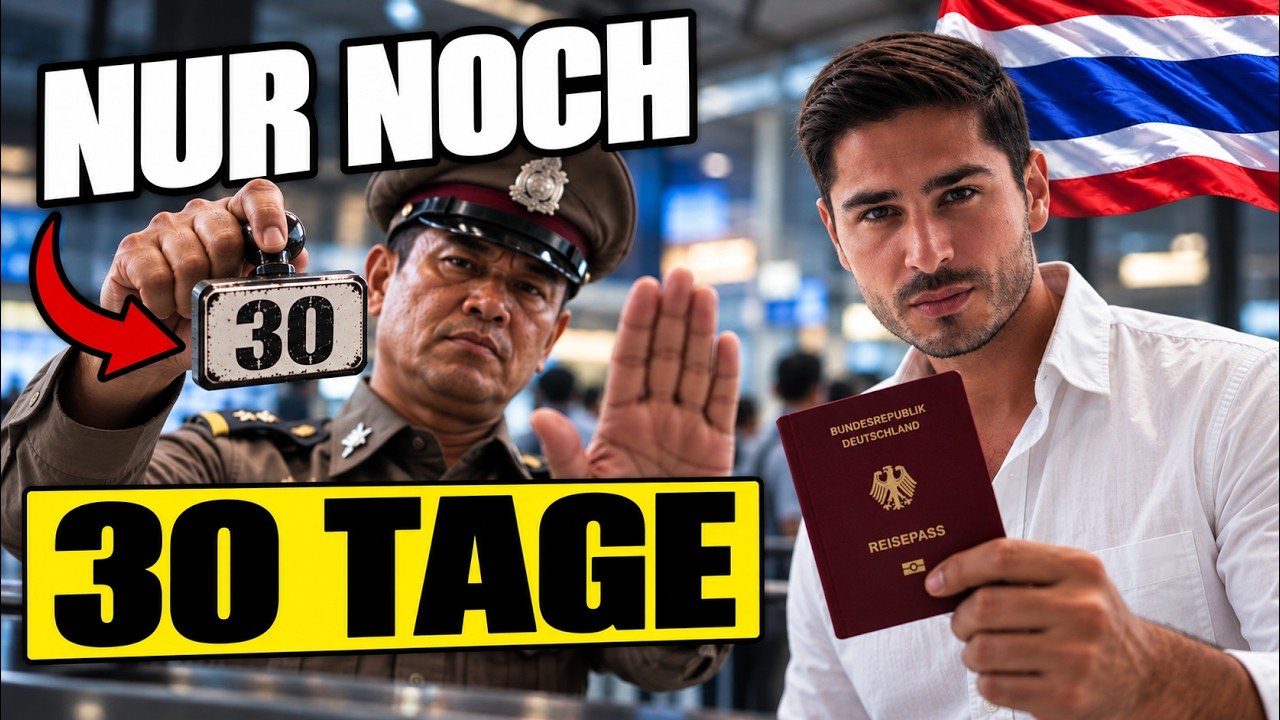 Vorschaubild des Videos: thailändischer Grenzbeamter mit Stempel „30“ und Nihat mit deutschem Reisepass, Schrift „Nur noch 30 Tage“