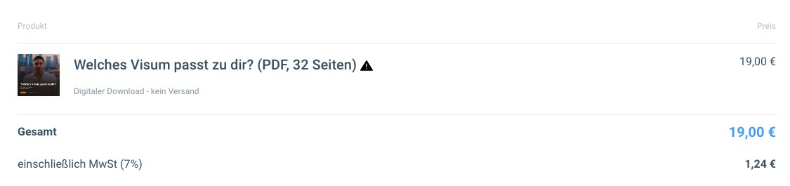 Das Bestellformular: oben der Ratgeber mit Bild und Preis, darunter der Gesamtbetrag mit Mehrwertsteuer.